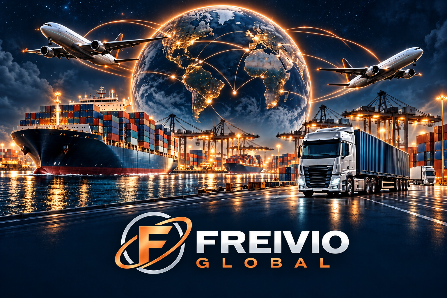 Freivio Global illustrated world of sea, air and road freight
